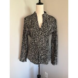 VTG Alexandra Rosati Mesh Jacket 90's Animal Print Black Stripe Zip Up Size 12
